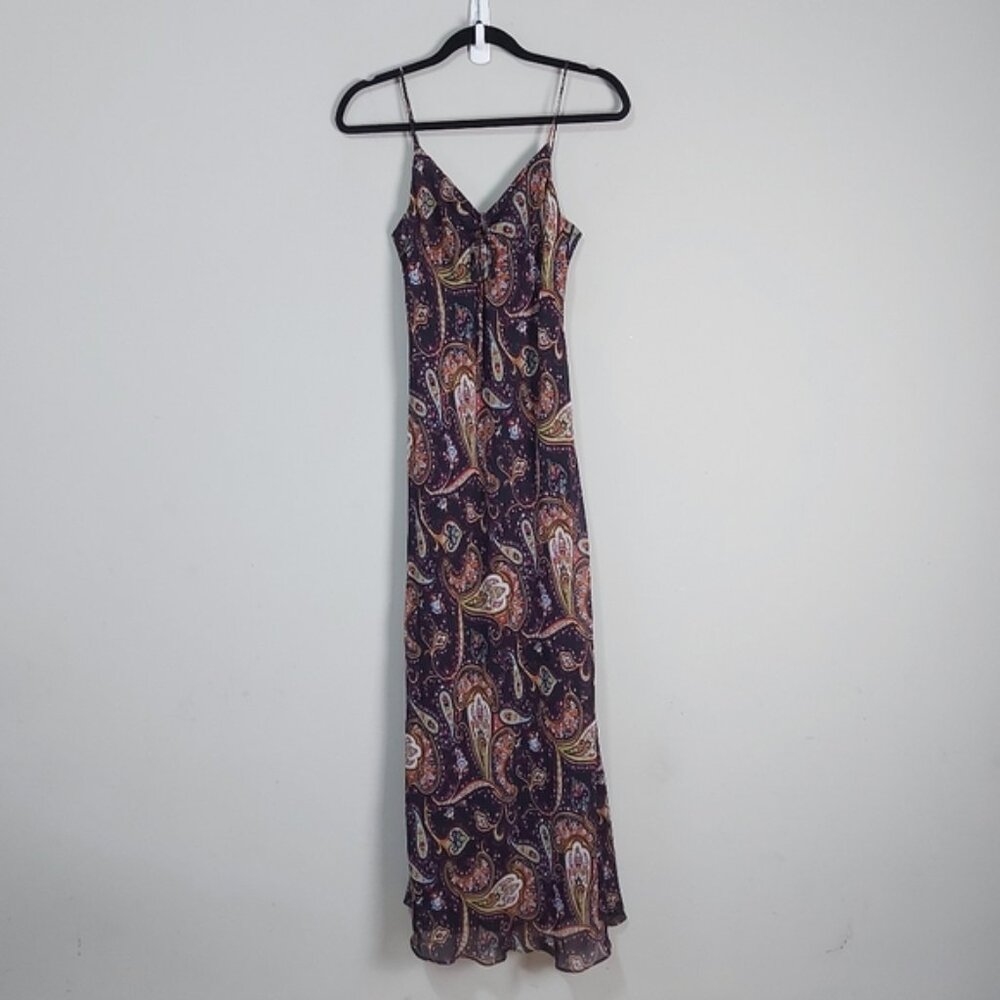 Tessuto VTG Paisley 90s Maxi Strappy Dress XS Fairy Coquette Grunge Retro V-neck